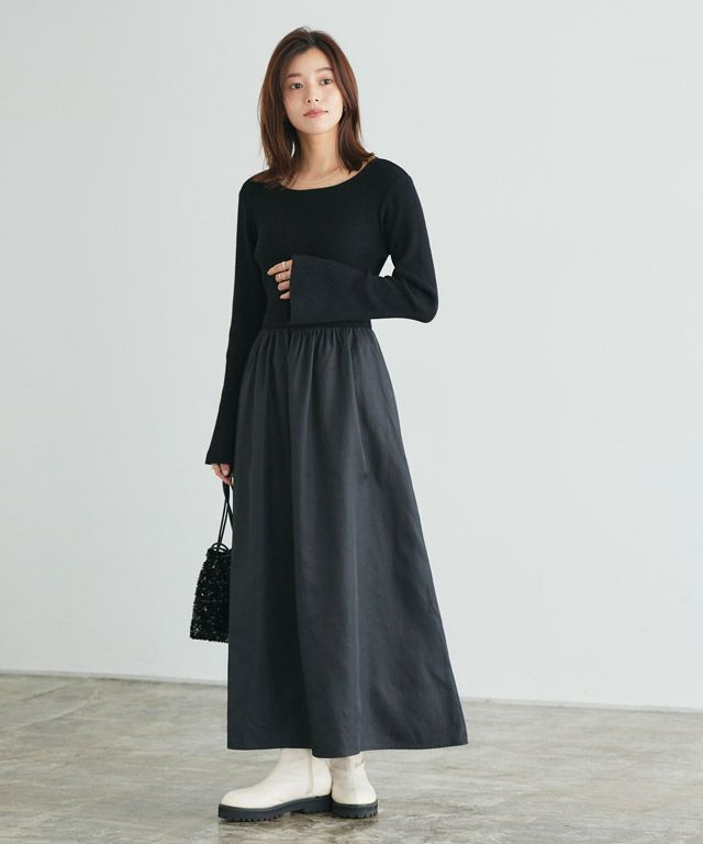 167cm / ブラック×ブラック / ボートネック / M