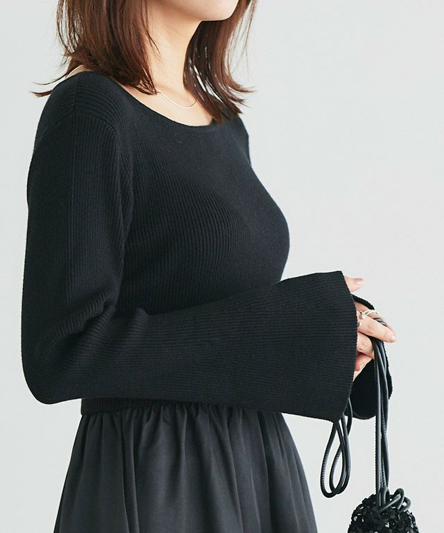 167cm / ブラック×ブラック / ボートネック / M