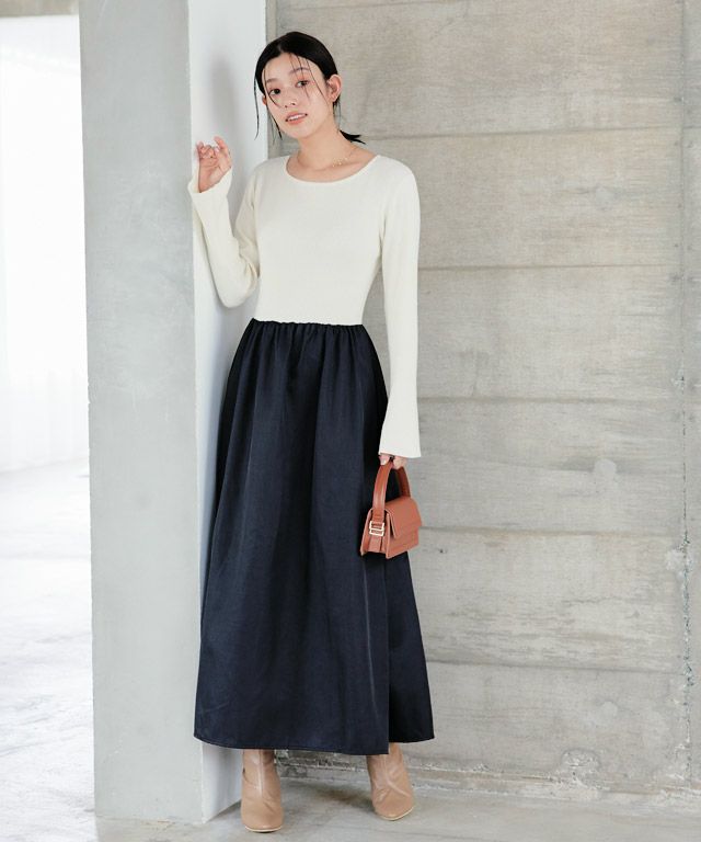 167cm / アイボリー×ブラック / ボートネック / M