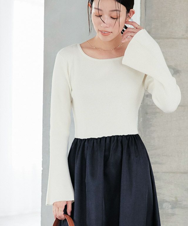 167cm / アイボリー×ブラック / ボートネック / M