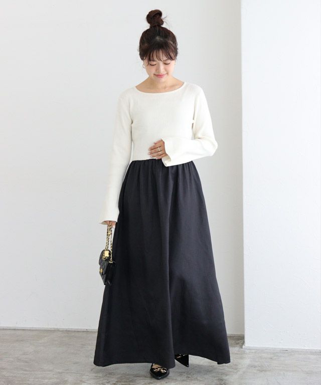 157cm / アイボリー×ブラック / ボートネック / M