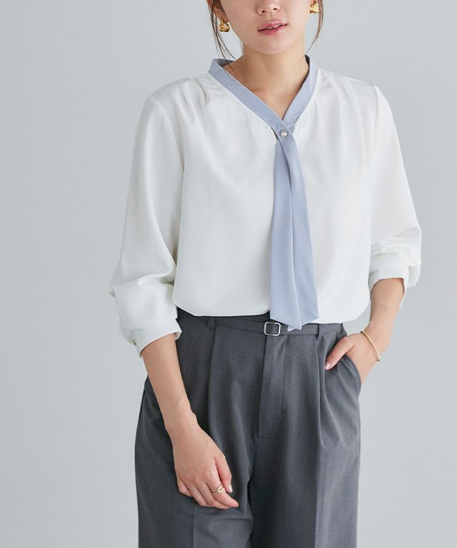 166cm / オフホワイト×グレイッシュブルー / M