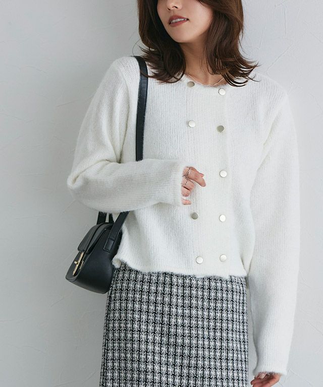 ウールミックスダブルボタンニットカーディガン