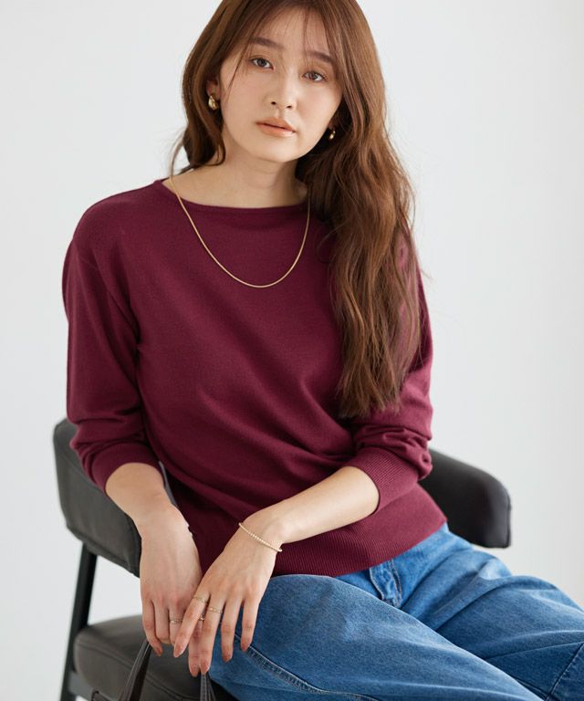 166cm / バーガンディ / ボートネック / M