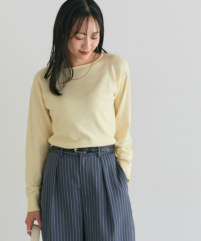 162cm / クリームイエロー / ボートネック / M