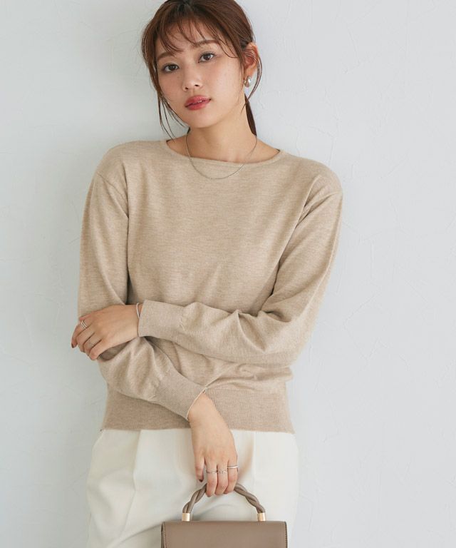 166cm / 杢ベージュ / ボートネック / M