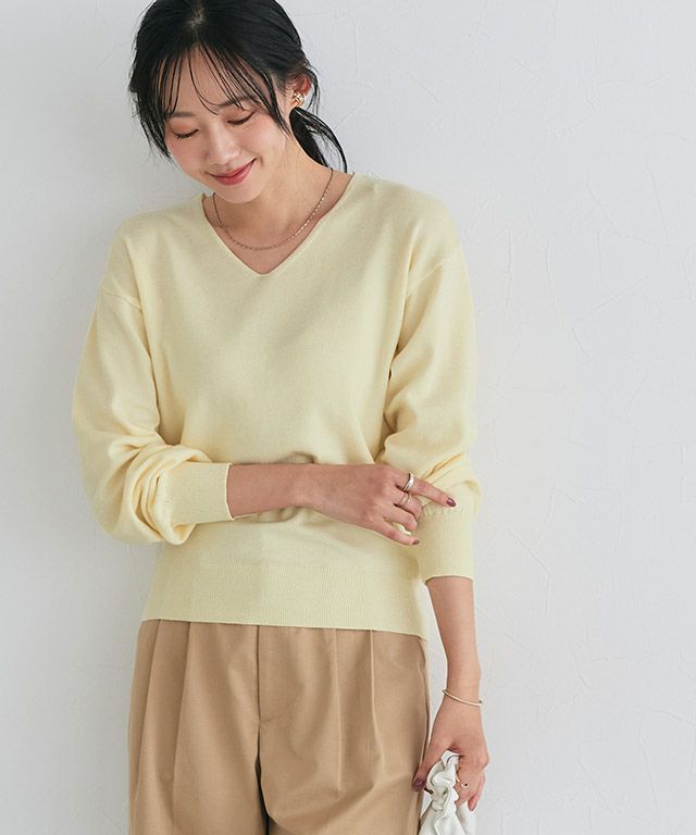 166cm / 杢ベージュ / Vネック / M