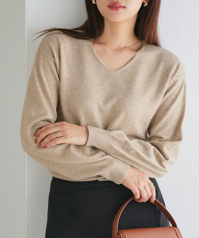 166cm / 杢ベージュ / Vネック / M