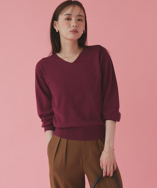 167cm / バーガンディ / Vネック / M