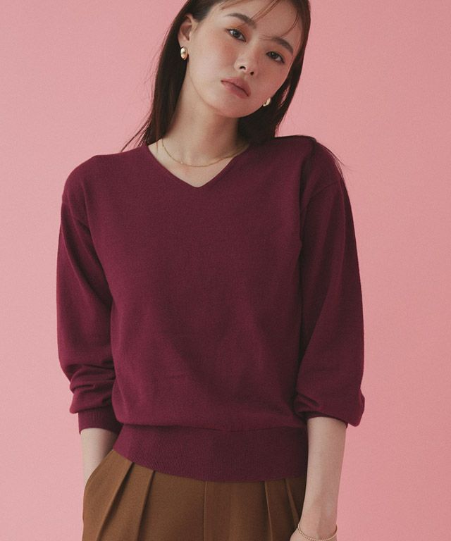 167cm / バーガンディ / Vネック / M