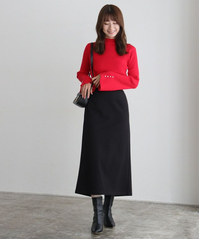 丈と柄が選べるカシミヤタッチIラインスカート [送料無料