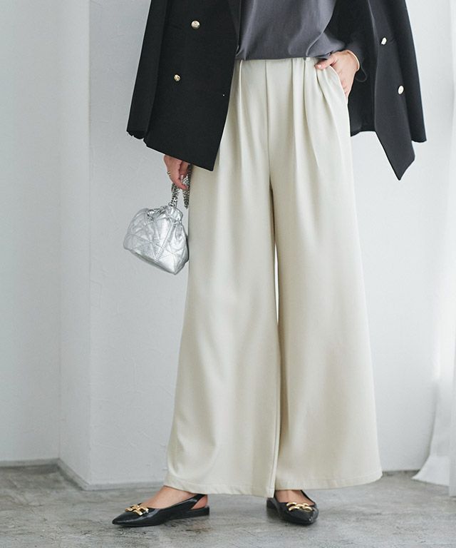 細見えタックワイドパンツ