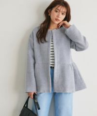 ノーカラーペプラムシャギーコート