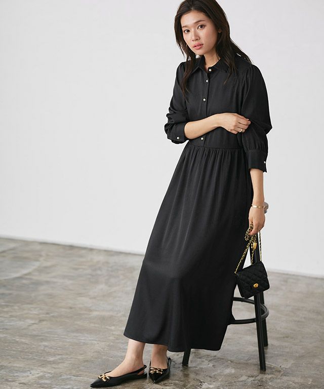 パールボタンシャツワンピース