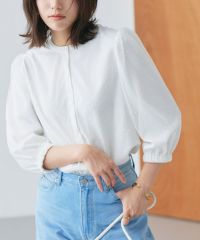 フロッキードットチュールパフブラウス