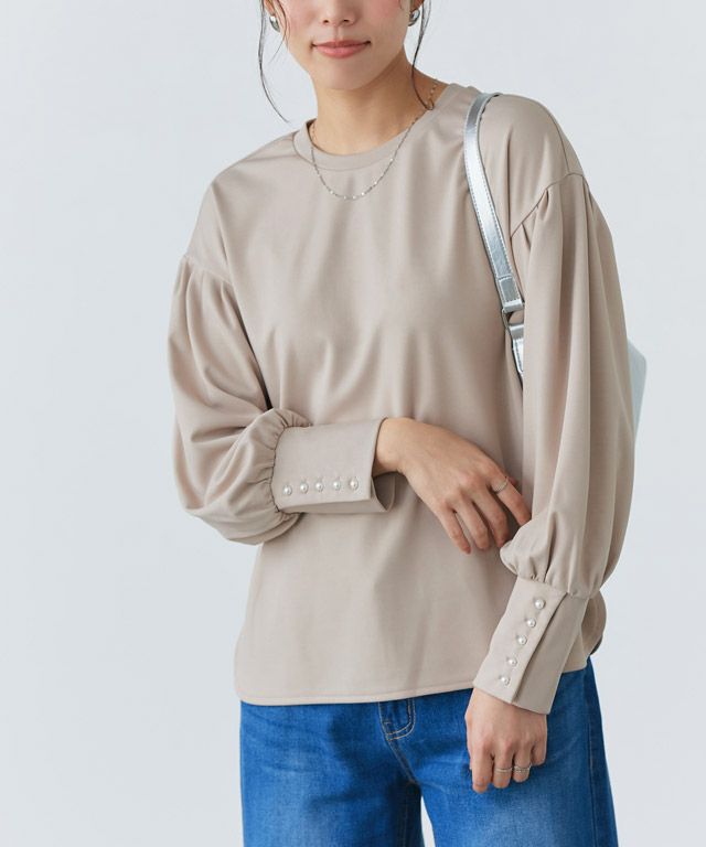 167cm / グレージュ / パールボタン / M