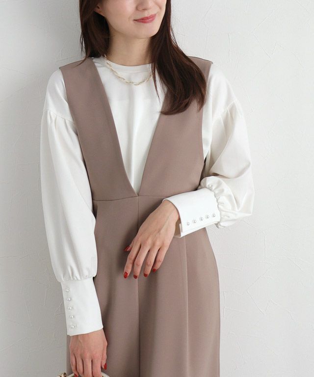 163cm / オフホワイト / パールボタン / M