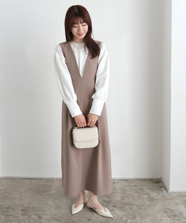 163cm / オフホワイト / パールボタン / M