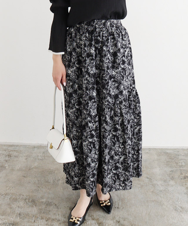 ギャザー切替プリントスカート