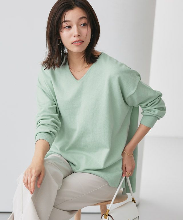 167cm / ミント / Vネック / M