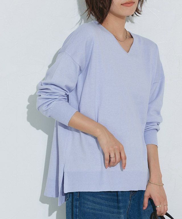 167cm / アッシュブルー / Vネック / M