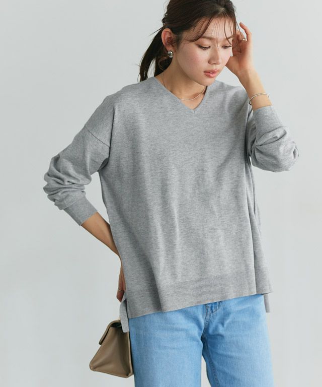 166cm / 杢グレー / Vネック / M