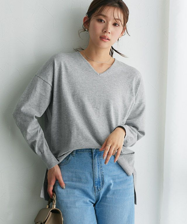166cm / 杢グレー / Vネック / M
