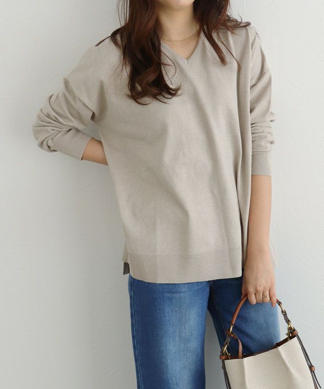 157cm / グレージュ / Vネック / M