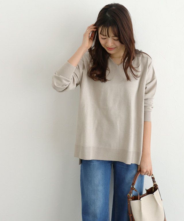 157cm / グレージュ / Vネック / M