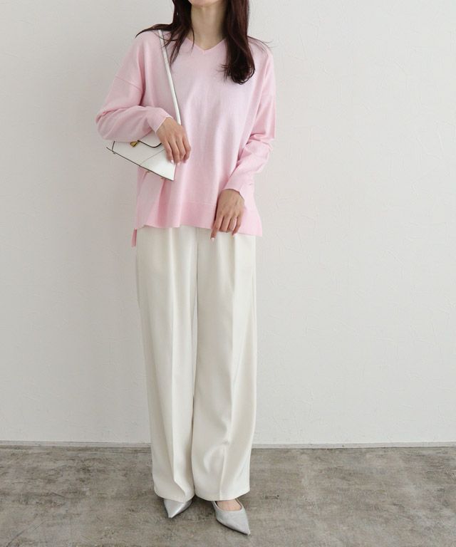 163cm / ピンク / Vネック / M