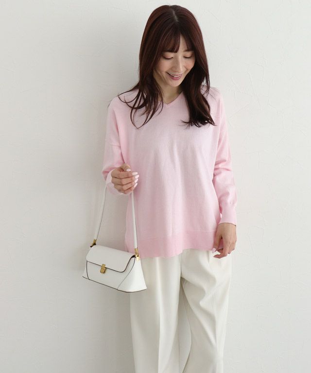 163cm / ピンク / Vネック / M