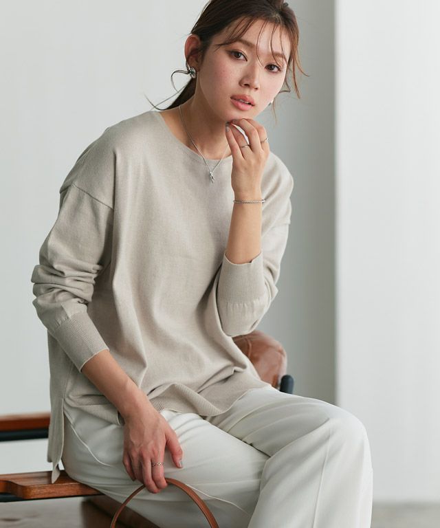 166cm / グレージュ / ボートネック / M