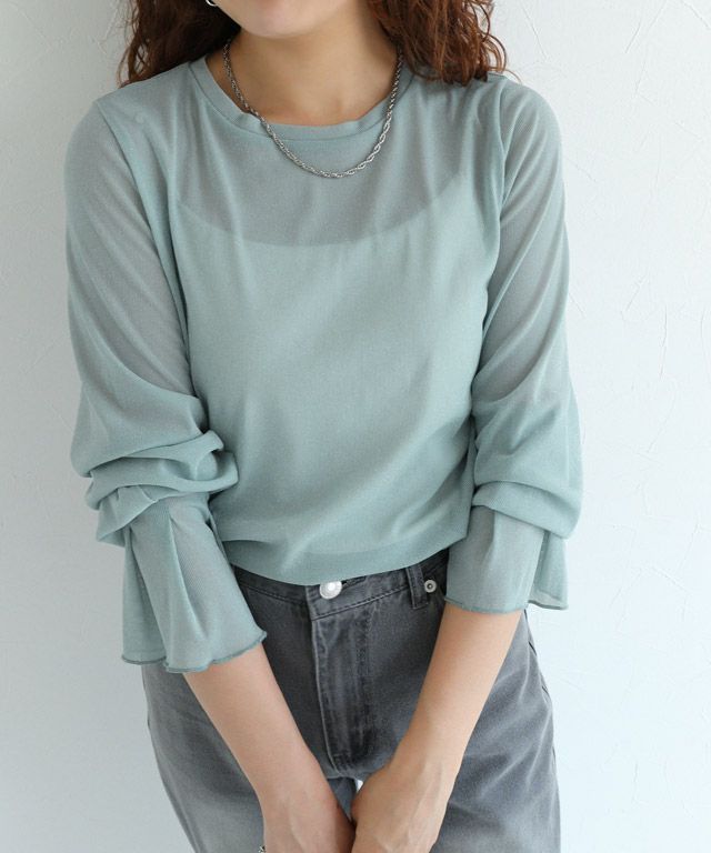 157cm / ラメ / ブルー / クルーネック / M