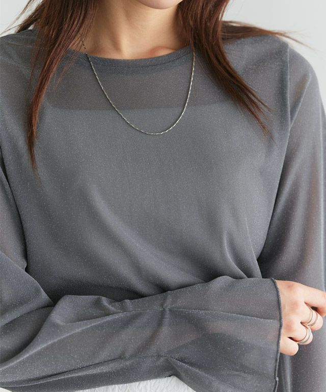 166cm / ラメ / チャコール / クルーネック / M