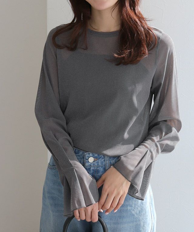 166cm / ラメ / チャコール / クルーネック / M