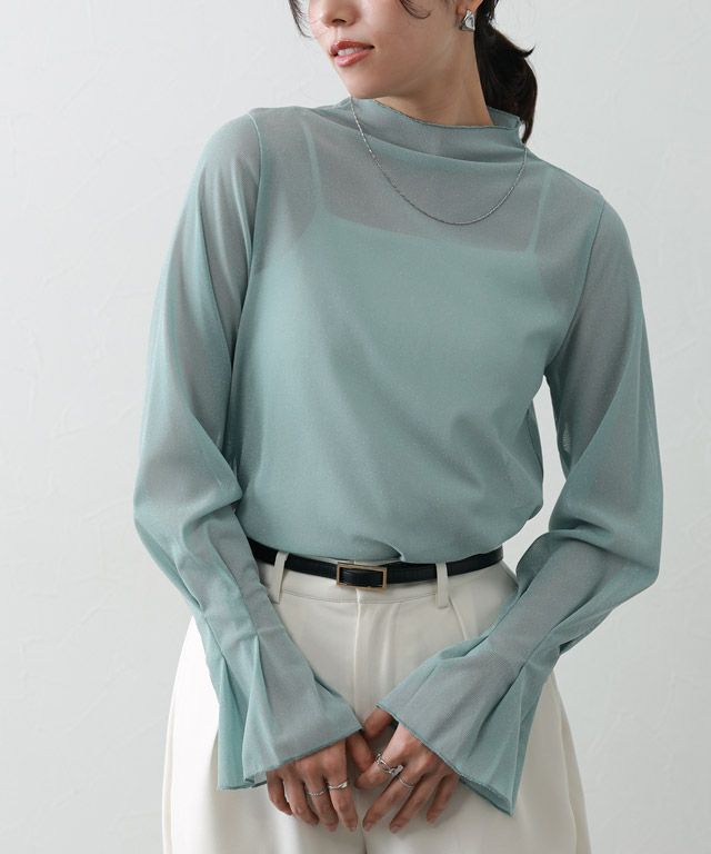 167cm / ラメ / ブルー / ハイネック / M