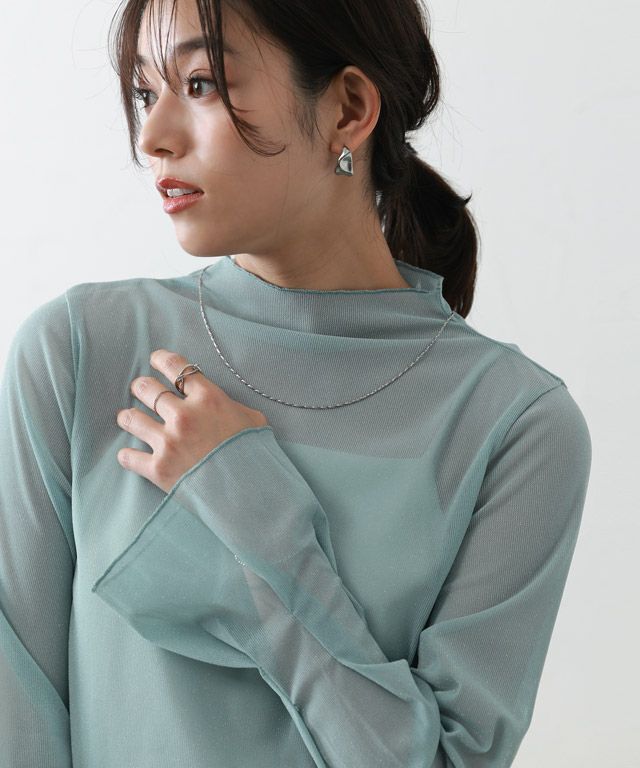 167cm / ラメ / ブルー / ハイネック / M