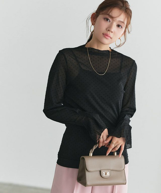 166cm / ドット / ブラック / ハイネック / M