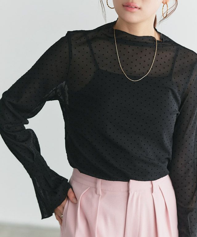 166cm / ドット / ブラック / ハイネック / M