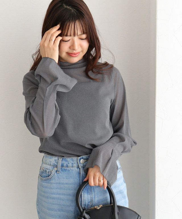 157cm / ラメ / チャコール / ハイネック / M