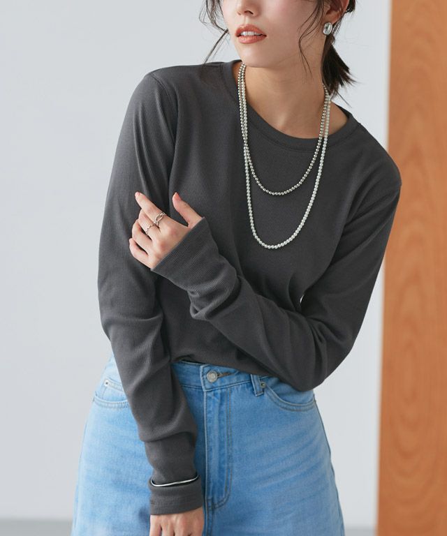 テレコリブロングスリーブカットソー