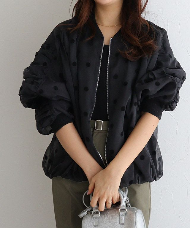 袖シャーリングシアーブルゾン