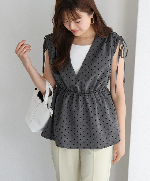 163cm / ドット/グレー / M