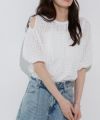 シアーチェックショルダーカットブラウス