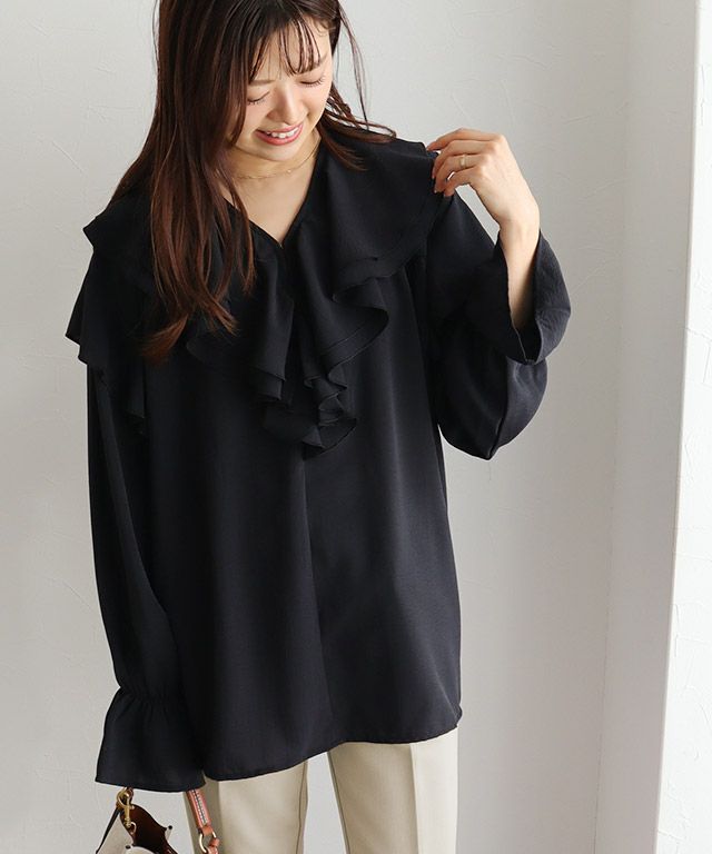 ラッフルカラーチュニックブラウス