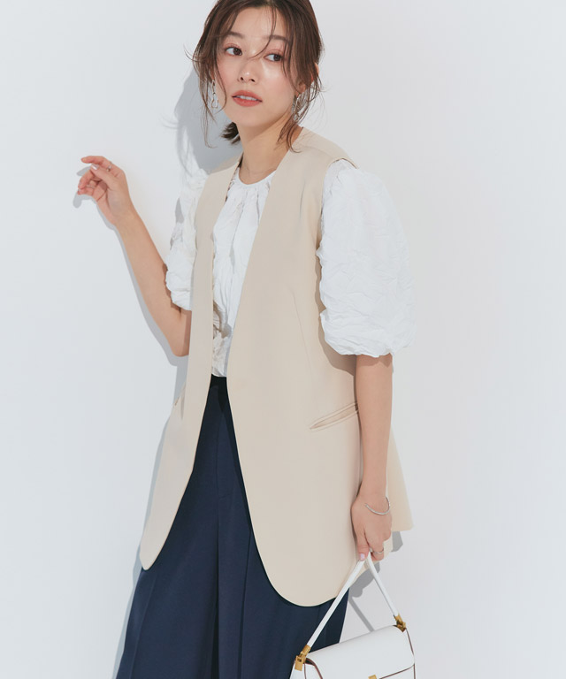 ベルト付きノーカラージレ