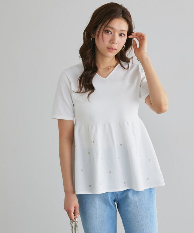 ドットラメ刺繍ペプラムニット【Pierrot】 | 【公式】Pierrot