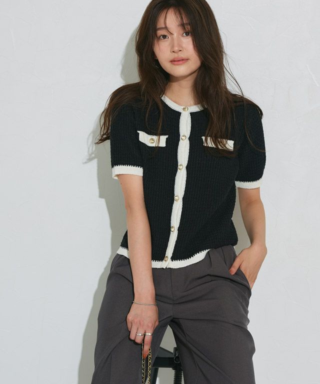 166cm / ブラック×アイボリー / M