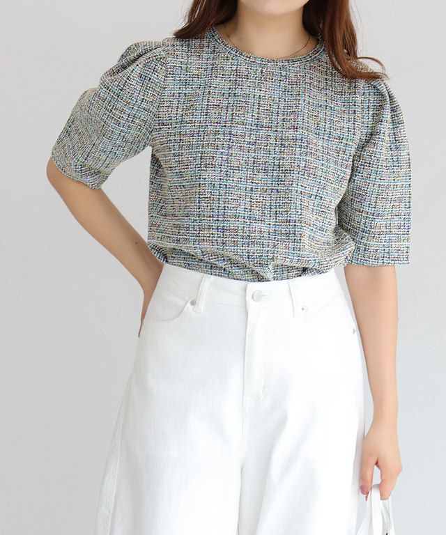 日本全国送料無料商品 | 特集  ツイードパフスリーブトップスeenk lowclassic recto orr トップス