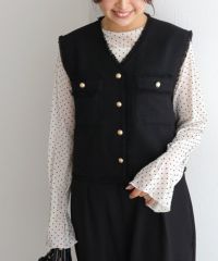 ゴールドボタンフリンジツイードベスト